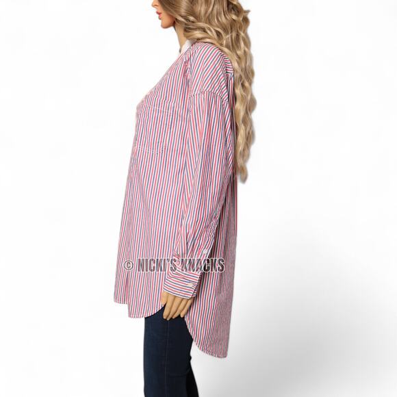 Alex Mill Striped Cotton Popover Tunic Red White Blue Oversized Shirt Size XS - Picture 4 of 10